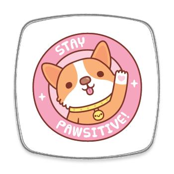 Cute Corgi Stay Pawsitive Funny - Square fridge magnet - white - Front