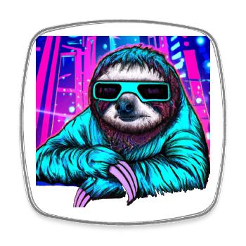 Retrowave Sloth - Ukiyo-e Malerei - Viereckiger Kühlschrankmagnet - Weiß - Vorne