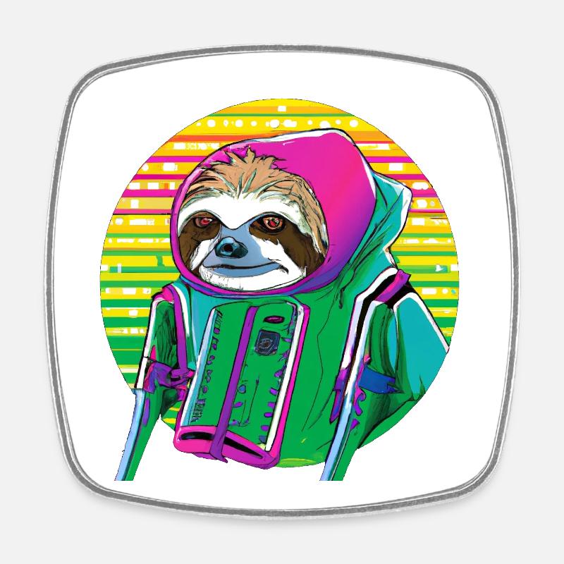Cyber punk Sloth - style Ukiyo-e. - Magnet carré - blanc