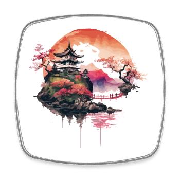 Japanese Temple on Mountain - Square fridge magnet - white - Front