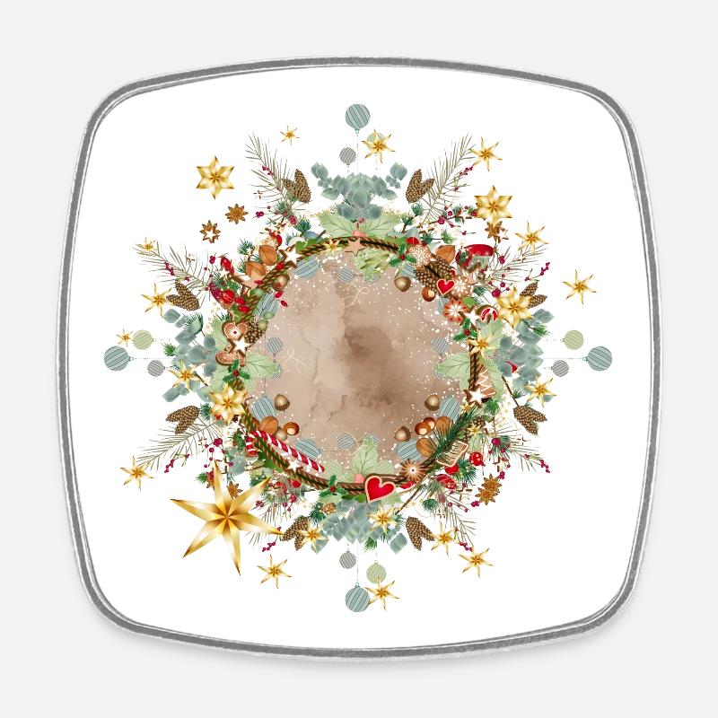 Cadre de Noël en verdure et parchemin - Magnet carré - blanc