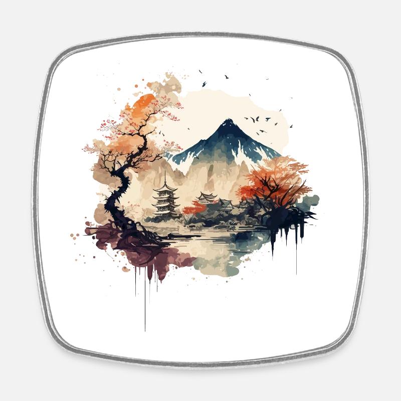 Paysage chinois - Magnet carré - blanc