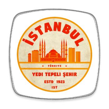 Istanbul Skyline Retro-Abzeichen - Viereckiger Kühlschrankmagnet - Weiß - Vorne