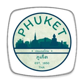 Phuket Skyline Vintage Abzeichen - Viereckiger Kühlschrankmagnet - Weiß - Vorne
