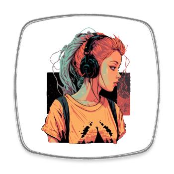 Aesthetic Music Girl - Square fridge magnet - white - Front
