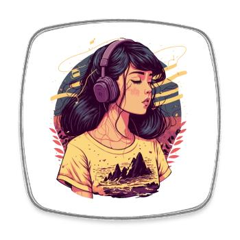 Tokyo Girl Listening to Chill Beats - Square fridge magnet - white - Front
