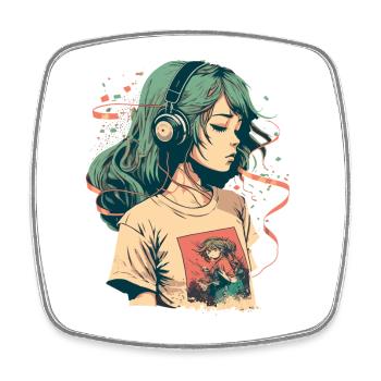 Study Girl Listening to Music - Square fridge magnet - white - Front