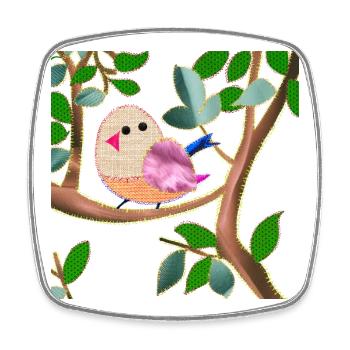 bird on a branch imitation sewn fabric - Square fridge magnet - white - Front