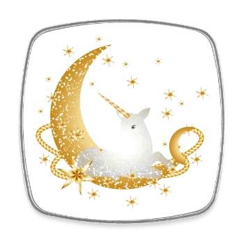 Crescent with imaginative unicorn and stars - Square fridge magnet - white - Front