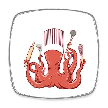 Octopus Chef de Cuisine - Viereckiger Kühlschrankmagnet - Weiß - Vorne