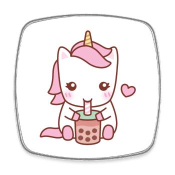 Licorne blanche mignonne buvant du thé à bulles - Magnet carré - blanc - Devant