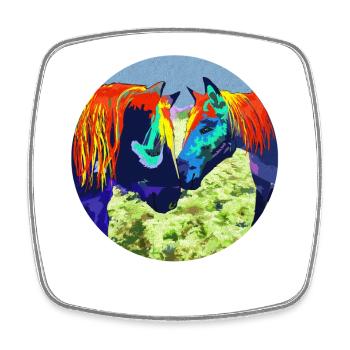 Horse Couple Popart Circle Design - Square fridge magnet - white - Front