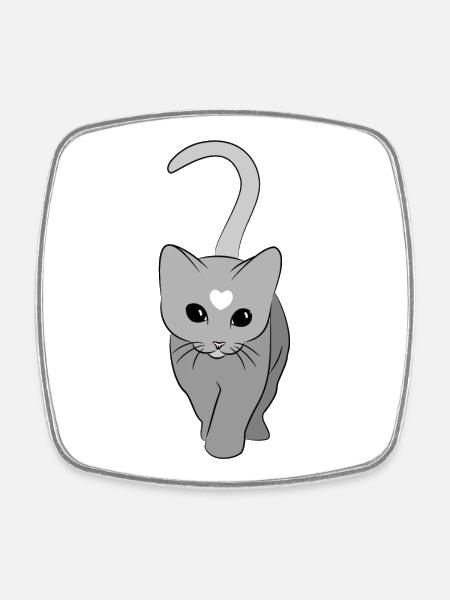 Ton gris Heart Cat - Magnet carré - blanc