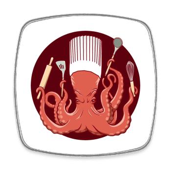 Octopus Chef de Cuisine - Square fridge magnet - white - Front