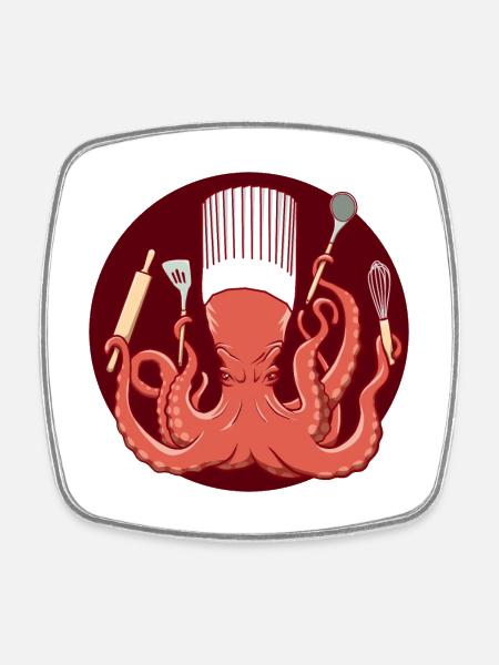 Poulpe Chef de Cuisine - Magnet carré - blanc