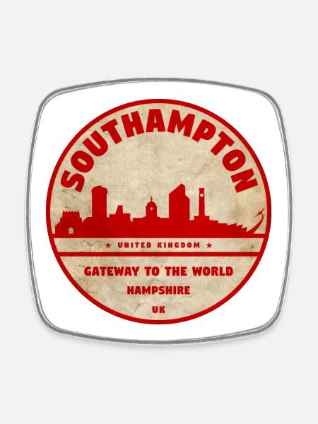 Southampton Skyline Badge - Square fridge magnet - white