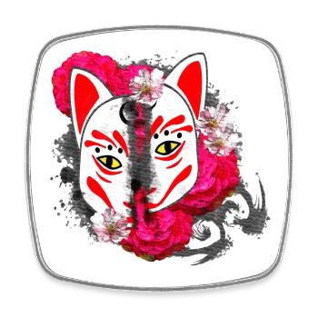 Blumenmuster japanisch, Kitsunemaske Hälften - Viereckiger Kühlschrankmagnet - Weiß - Vorne