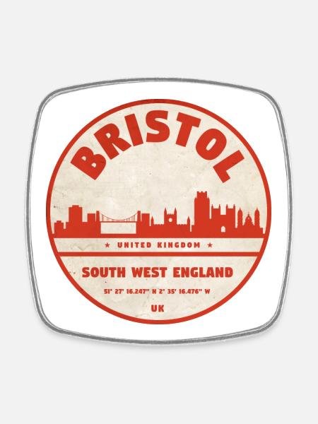 Bristol Skyline Retro Emblem - Square fridge magnet - white