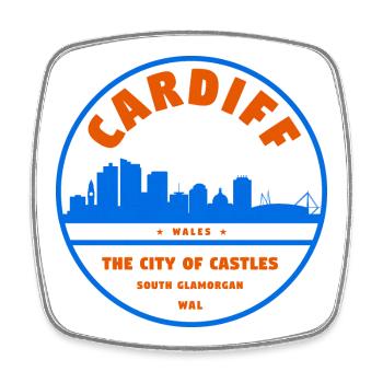 Cardiff Skyline Badge - Viereckiger Kühlschrankmagnet - Weiß - Vorne