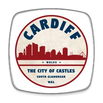 Cardiff Skyline Vintage Abzeichen - Viereckiger Kühlschrankmagnet - Weiß - Vorne