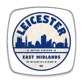 Leicester Skyline Rundlogo Ost Midlands - Viereckiger Kühlschrankmagnet - Weiß - Vorne