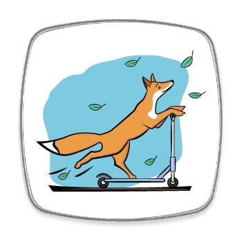 Fuchs mit Roller - Viereckiger Kühlschrankmagnet - Weiß - Vorne