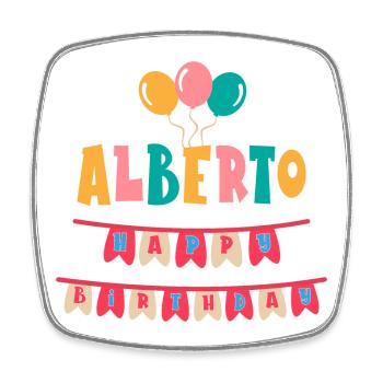 t-shirt joyeux anniversaire Alberto joyeux anniversaire - Magnet carré - blanc - Devant