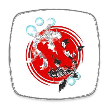 japanische kunst, Koi Karpfen schwarz weiß - Viereckiger Kühlschrankmagnet - Weiß - Vorne
