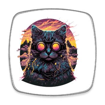 Illustration de chat Vaporwave - Magnet carré - blanc - Devant