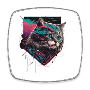 Illustration de chat fou - Magnet carré - blanc - Devant
