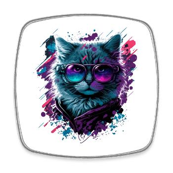 Neo Katze - Viereckiger Kühlschrankmagnet - Weiß - Vorne