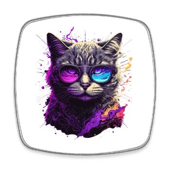 Lila Neonkatze - Viereckiger Kühlschrankmagnet - Weiß - Vorne