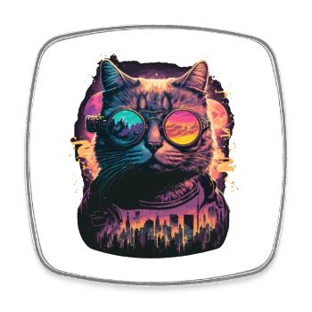 Illustration de chat néon - Magnet carré - blanc - Devant