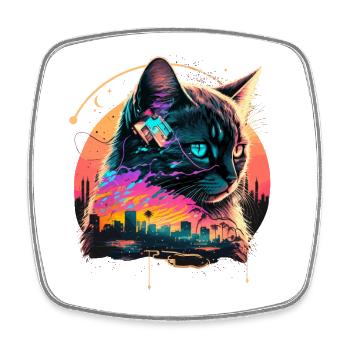 Miami Beach Katze - Viereckiger Kühlschrankmagnet - Weiß - Vorne