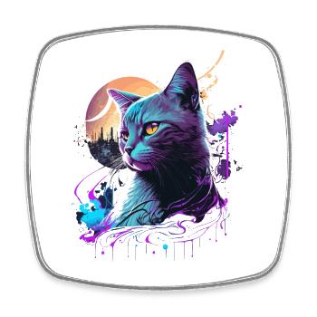 Purple Cat - Square fridge magnet - white - Front