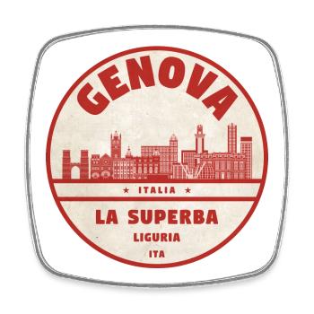 Panorama de la ville ancienne de Genoa Italia - Magnet carré - blanc - Devant