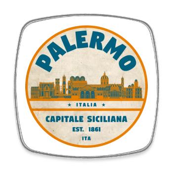Palermo Retro City Logo Round - Magnet carré - blanc - Devant