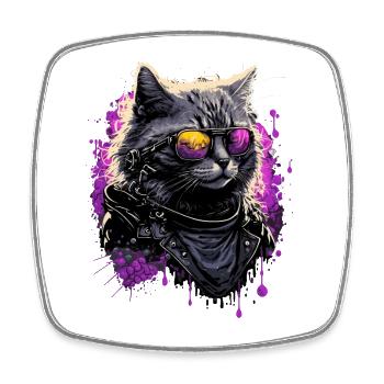 Cool 80s Cat - Square fridge magnet - white - Front