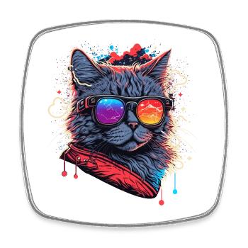 Electronic Cat - Square fridge magnet - white - Front