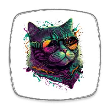 Chat futuriste - Magnet carré - blanc - Devant