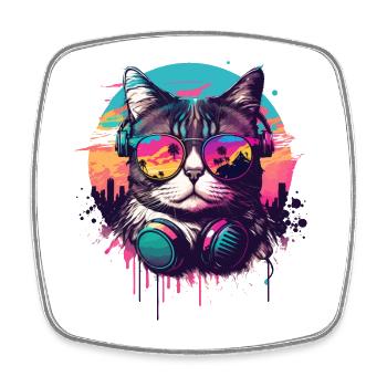 Miami Beach Cat - Square fridge magnet - white - Front