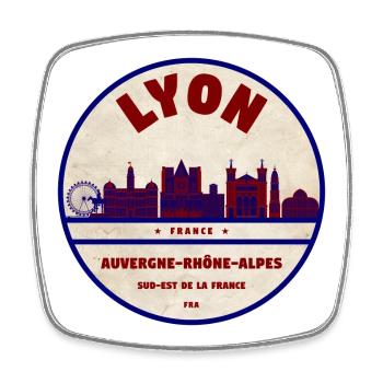 Insigne vintage de la Skyline de Lyon - Magnet carré - blanc - Devant
