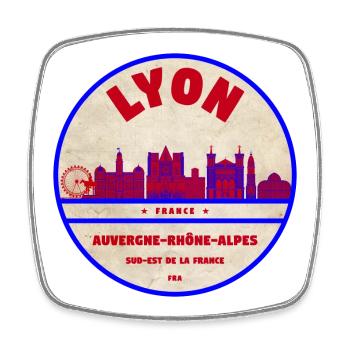 Écusson de la Skyline Vintage de Lyon - Magnet carré - blanc - Devant