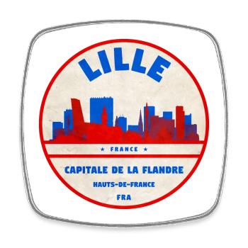 Lille Skyline Retro Abzeichen - Viereckiger Kühlschrankmagnet - Weiß - Vorne