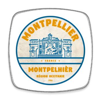 Montpellier Vintage Stadtlogo Sticker - Viereckiger Kühlschrankmagnet - Weiß - Vorne
