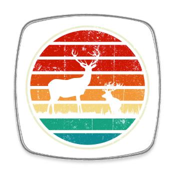 Retrowave-Sonnenuntergangs-Hirschkreis - Viereckiger Kühlschrankmagnet - Weiß - Vorne