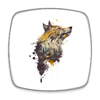 Wolf Design mit einem inkludierten Wald - Viereckiger Kühlschrankmagnet - Weiß - Vorne