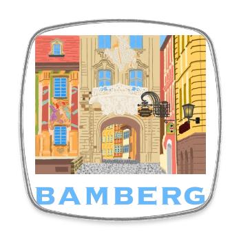 Bamberg, Town Hall, Bavaria, Germany, drawing - Square fridge magnet - white - Front