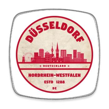 Düsseldorfer Skyline Retro-Stempel - Viereckiger Kühlschrankmagnet - Weiß - Vorne