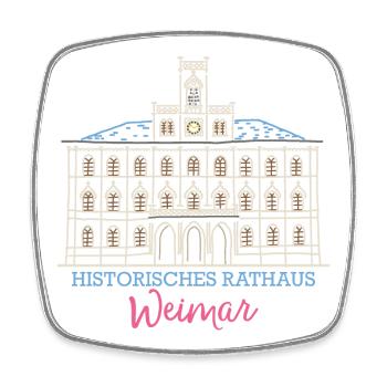 Weimar, historisches Rathaus, Strichzeichnung - Viereckiger Kühlschrankmagnet - Weiß - Vorne